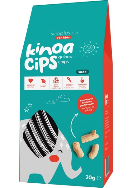 2 Paket 20 Gr. Sade Kinoa Cips For Kids Tatlı Fil ve Sevimli Dinozor