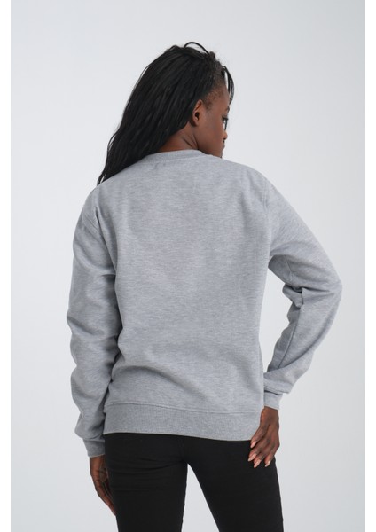 Mount Fuji Kadın Yuvarlak Yakalı Nakışlı Gri Sweatshirt