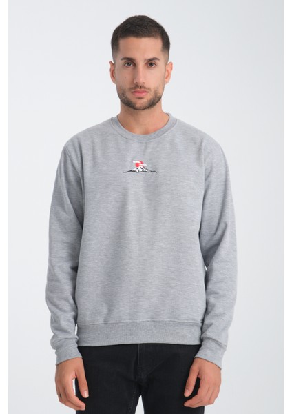 Mount Fuji Erkek Yuvarlak Yakalı Nakışlı Gri Sweatshirt