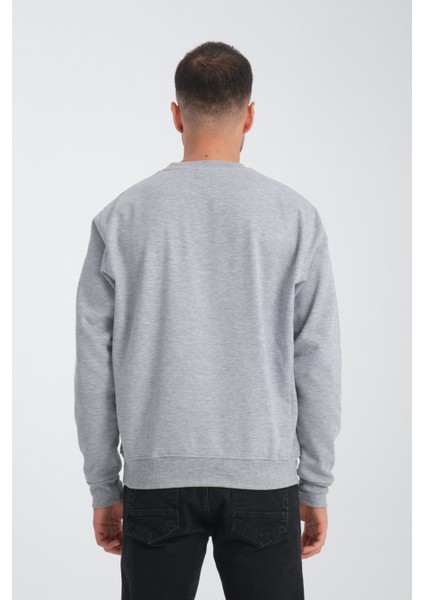 Mount Fuji Erkek Yuvarlak Yakalı Nakışlı Gri Sweatshirt