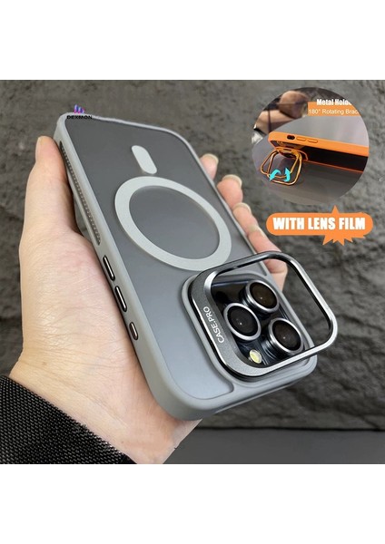 iPhone 16 Pro Max Kılıf + Lens Koruyucu Magsafe ve Stant Özellikli Arkası Mat Sert Pc Leke Yapmaz