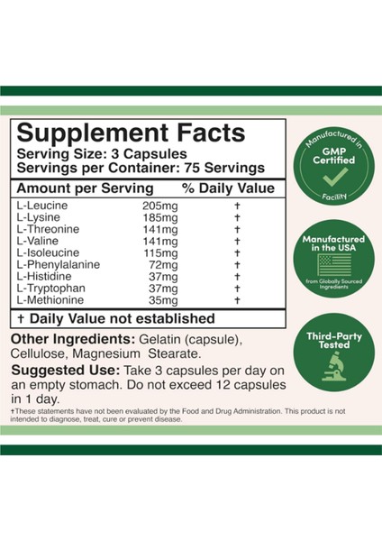 Essential Amino Acids - 9 Essential Aminos Eaa And All Branched-Chain Aminos Bcaas Leucine Isoleucine Valine 225 Capsul