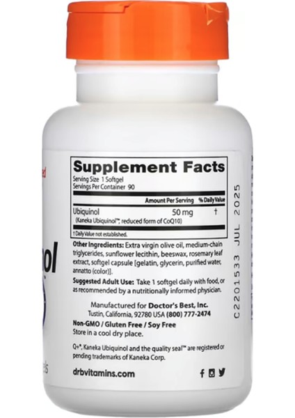 Doctor's Best, Ubiquinol With Kaneka, 50 Mg, 90 Softgels.ozelsporcugıdaların'dan fiyatları