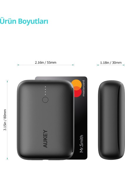 PB-N83S-BK 22.5W SCP, 20W PD ve QC 3.0 10000 mAh PD Mini Type-C Powerbank