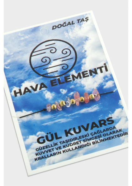 Hava Elementi Gül Kuvars Doğaltaşlı Ip Bileklik