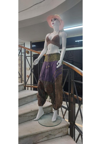 Hint Otantik Yıkamalı Taşlanmış Patchwork Uniseks Şalvar Pantolon