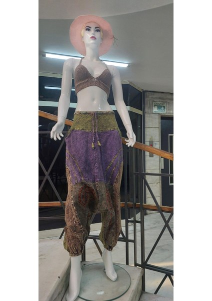 Hint Otantik Yıkamalı Taşlanmış Patchwork Uniseks Şalvar Pantolon modelleri