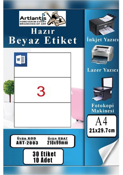 A4 Hazır Etiket 210X99 mm 10 Sayfa 1 Paket Kendinden Yapışkanlı Fotokopi Lazer Inkjet Kağıdı Yazıcılar Için Uyumlu