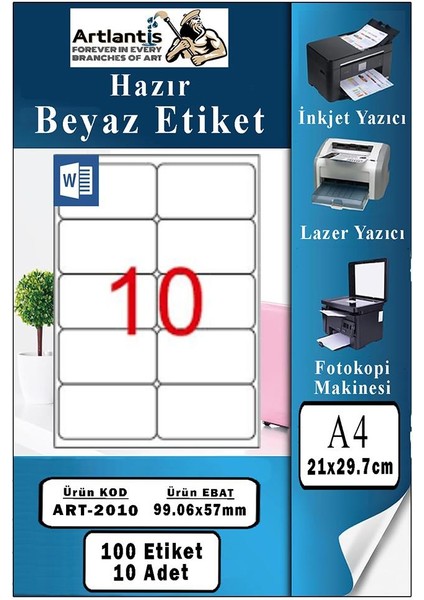 A4 Hazır Etiket 99.1X57 mm 10 Sayfa 1 Paket Kendinden Yapışkanlı Fotokopi Lazer Inkjet Kağıdı Yazıcılar Için Uyumlu