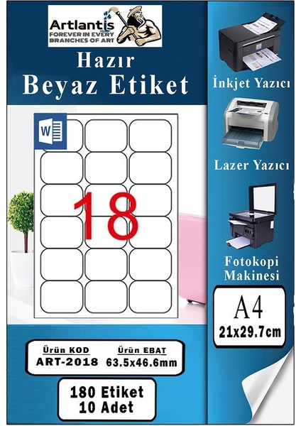 A4 Hazır Etiket 63.5X46.6 mm 10 Sayfa 1 Paket Kendinden Yapışkanlı Fotokopi Lazer Inkjet Kağıdı Yazıcılar Için Uyumlu