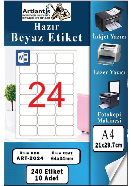 A4 Hazır Etiket 64X34 mm 10 Sayfa 1 Paket Kendinden Yapışkanlı Fotokopi Lazer Inkjet Kağıdı Yazıcılar Için Uyumlu