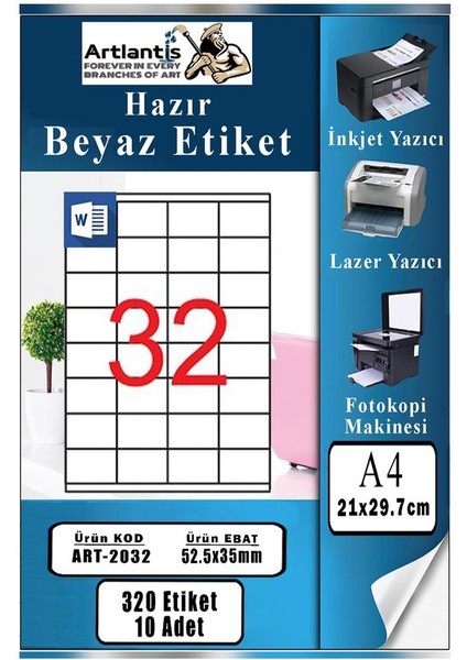 A4 Hazır Etiket 52.5X35 mm 10 Sayfa 1 Paket Kendinden Yapışkanlı Fotokopi Lazer Inkjet Kağıdı Yazıcılar Için Uyumlu