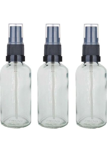 50ml Fısfıs Siyah Sprey Kapaklı Şeffaf Cam Şişe 3 Adet