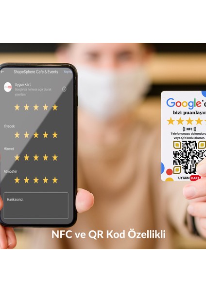 Google Yorum Kartı - Google Işletme Puanlama Kartı - 5 Yıldız Puan Toplar (Nfc ve Karekod Özellikli) modelleri