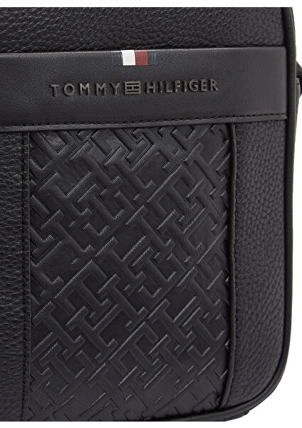 Tommy Hilfiger Siyah Erkek Postacı Çantası Th Central Mono Mını Reporter