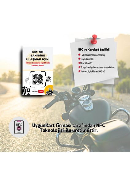 Motorsiklet Sahibini Ara Kartı - Akıllı Araç - Motor Etiketi (Kartı) -Qr Kod ve Nfc Özellikli - Motor Sahibini Arama Kartı -Tüm Telefonlar ile Uyumlu fiyatları