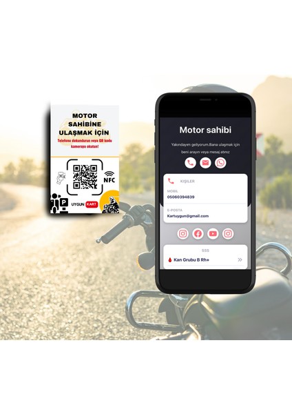 Motorsiklet Sahibini Ara Kartı - Akıllı Araç - Motor Etiketi (Kartı) -Qr Kod ve Nfc Özellikli - Motor Sahibini Arama Kartı -Tüm Telefonlar ile Uyumlu modelleri