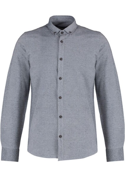 Erkek Moda Uzun Kol Dokuma Gri Slim Fit Düğmeli Yaka Kışlık Gömlek