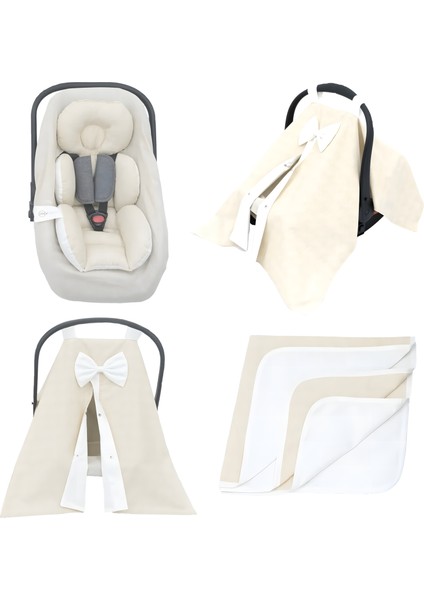 Babynest Ortopedik Bebek Yatak, Pike ve Puset Aksesuar 6' Lı Set, Gökkuşağı Serisi, Krem