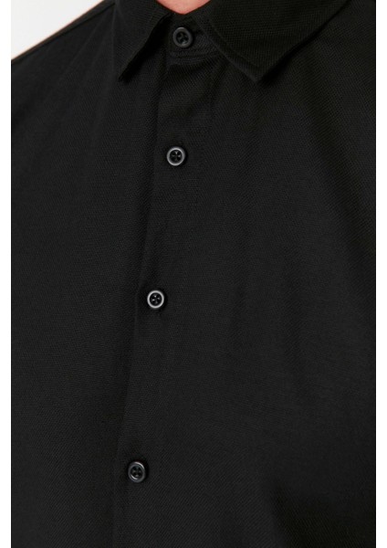 Erkek Moda Uzun Kol Dokuma Siyah Erkek Slim Fit Basic Oxford Klasik Kolay Ütülenebilir Gömlek