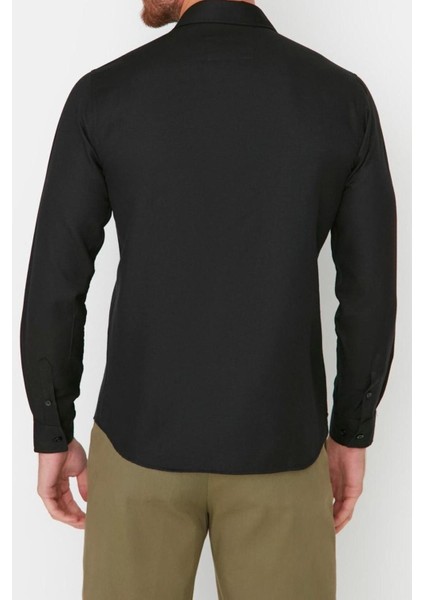 Erkek Moda Uzun Kol Dokuma Siyah Erkek Slim Fit Basic Oxford Klasik Kolay Ütülenebilir Gömlek