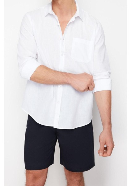 Erkek Moda Uzun Kol Dokuma Beyaz Regular Fit Pamuk Gömlek