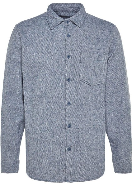 Erkek Moda Uzun Kol Dokuma Indigo Regular Fit Diagonel Desen Dokulu Kalın Kışlık Gömlek