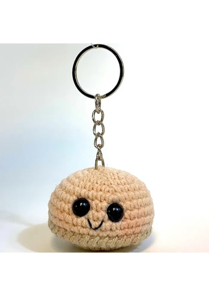 El Yapımı Amigurumi Sevimli Puf Anahtarlık - Bej