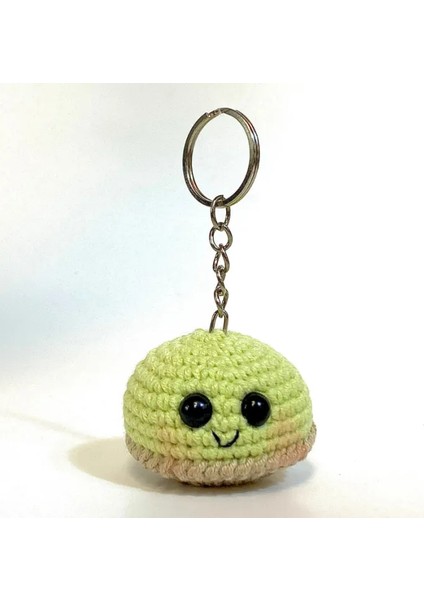 El Yapımı Amigurumi Sevimli Puf Anahtarlık - Açık Yeşil