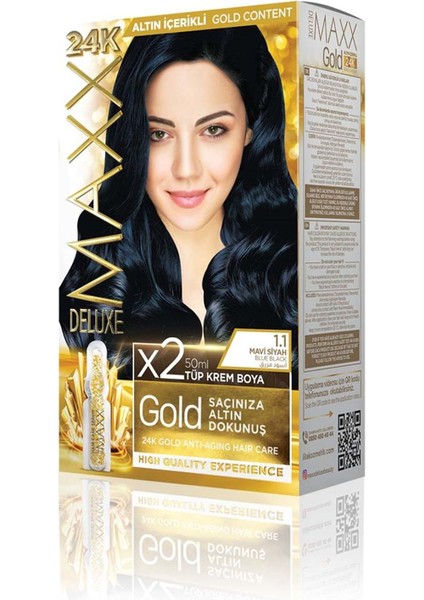 Golden Serıes 24k Altın Içerikli Tüp Boya Ve Saç Bakım Serumlu 30 Harika Renk (2x50 Ml) Mavi Siyah 1.1