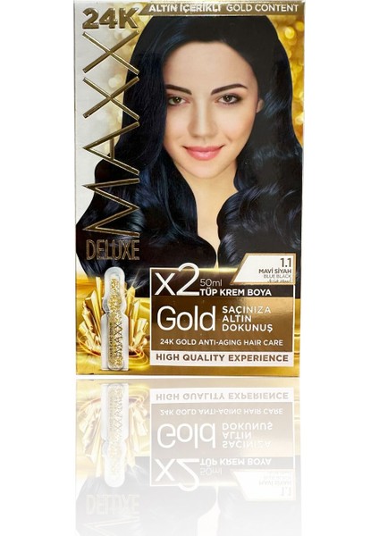 Golden Serıes 24k Altın Içerikli Tüp Boya Ve Saç Bakım Serumlu 30 Harika Renk (2x50 Ml) Mavi Siyah 1.1