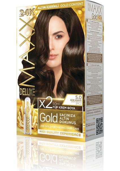 Golden Serıes 24k Altın Içerikli Tüp Boya Ve Saç Bakım Serumlu (2x50 Ml) Açık Kahve 5.0