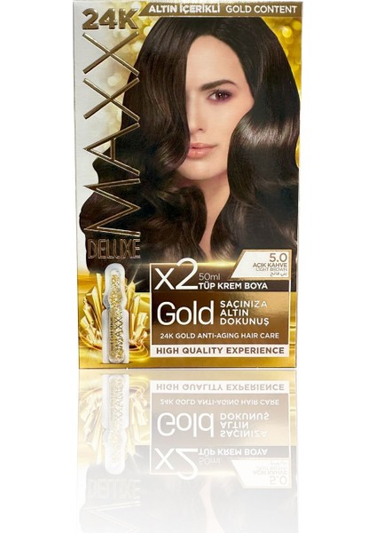 Golden Serıes 24k Altın Içerikli Tüp Boya Ve Saç Bakım Serumlu (2x50 Ml) Açık Kahve 5.0