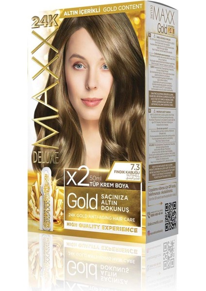 Golden Serıes 24k Altın Içerikli Tüp Boya Ve Saç Bakım Serumlu (2x50 Ml) Fındık Kabuğu 7.3