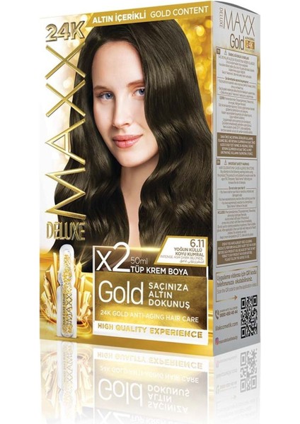 Golden Serıes 24k Altın Içerikli Tüp Boya Ve Saç Bakım Serumlu (2x50 Ml) Yoğun Küllü Koyu Kumral 6.11