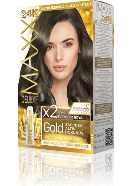 Golden Serıes 24k Altın Içerikli Tüp Boya Ve Saç Bakım Serumlu (2x50 Ml) Küllü Kumral 7.1