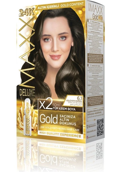 Golden Serıes 24k Altın Içerikli Tüp Boya Ve Saç Bakım Serumlu (2x50 Ml) Küllü Koyu Kumral 6.1