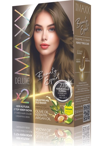 Beauty Serıes Keratinli Kalıcı Saç Boyası (2x50ml) 34 Harika Renk Yoğun Küllü Kumral 7.11