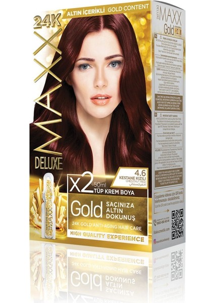 Golden Serıes 24k Altın Içerikli Tüp Boya Ve Saç Bakım Serumlu (2x50 Ml) Kızıl Kestane 4.6