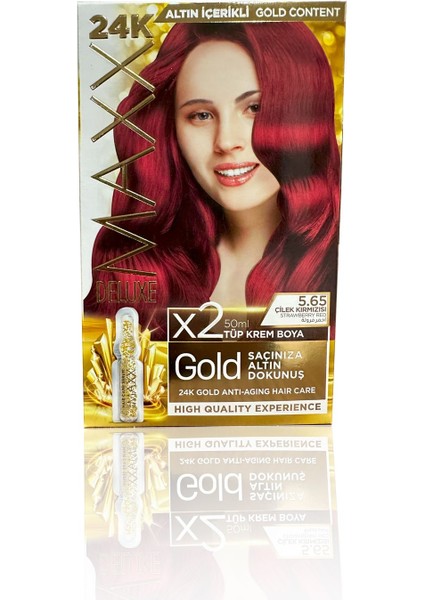 Golden Serıes 24k Altın Içerikli Tüp Boya Ve Saç Bakım Serumlu 30 Harika Renk (2x50 Ml) Çilek Kırmızısı 5.65
