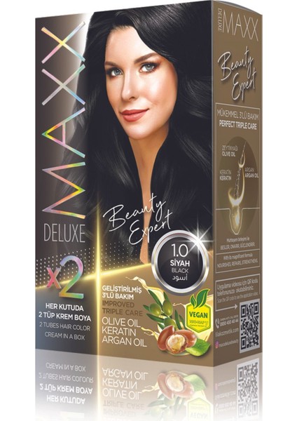 Beauty Serıes Keratinli Kalıcı Saç Boyası (2x50ml) 34 Harika Renk Siyah 1.0