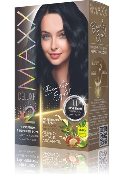 Beauty Serıes Keratinli Kalıcı Saç Boyası (2x50ml) 34 Harika Renk Mavi Siyah 1.1