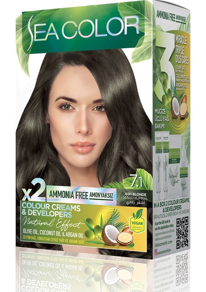 Amonyaksız, Vegan, Doğal, Besleyici Kalıcı Saç Boyası Beyaz Kapama (1 Paket 2 X 50 Ml) Küllü Kumral 7.1