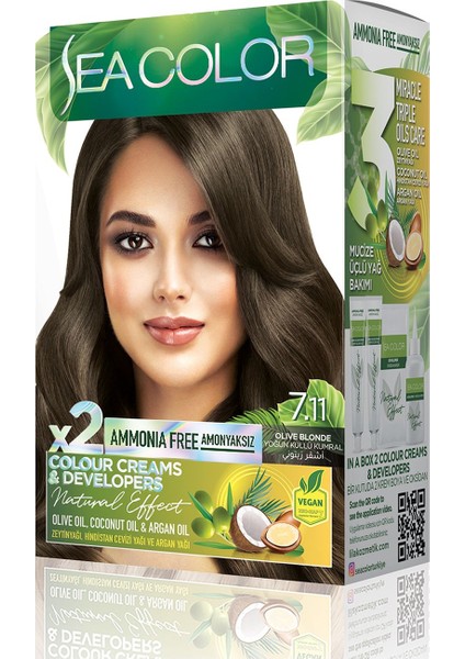 Amonyaksız, Vegan, Doğal, Besleyici Kalıcı Saç Boyası Beyaz Kapama (1 Paket 2 X 50 Ml) Yoğun Küllü Kumral 7.11