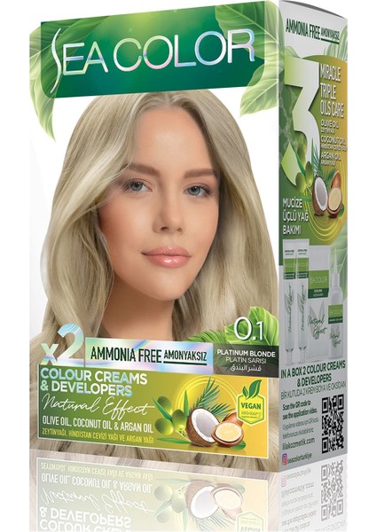 Amonyaksız, Vegan, Doğal, Besleyici Kalıcı Saç Boyası Beyaz Kapama (1 Paket 2 X 50 Ml) Platin Sarısı 0.1
