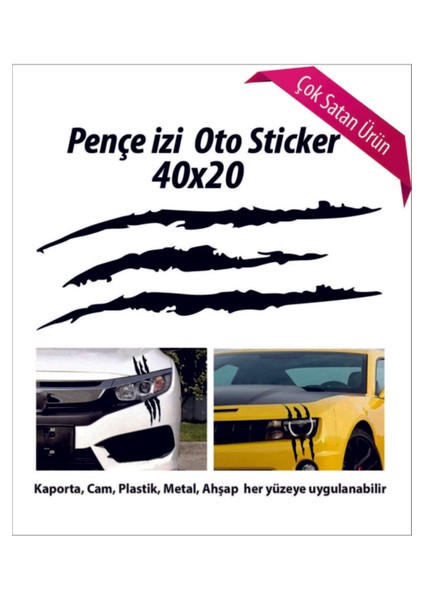 Canavar Pençe Izi Uzun Beyaz Oto Sticker 40*20 cm