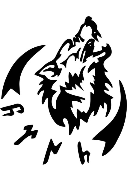 Göktürkçe Türk Kurt Oto Sticker Siyah 60*51 cm