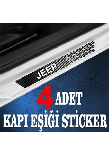 Jeep Özel Oto Kapı Eşikleri Sticker Karbon 4 Adet