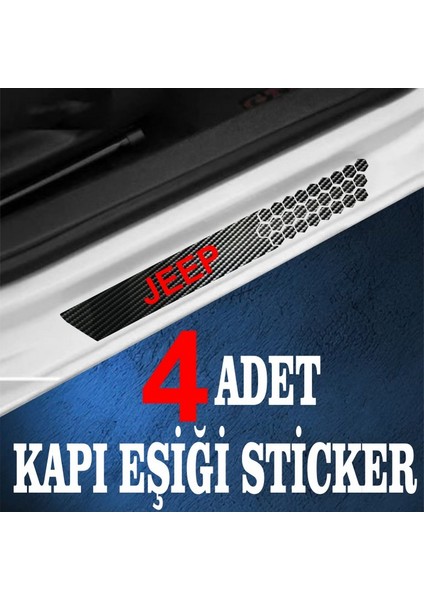 Jeep Özel Oto Kapı Eşikleri Sticker Karbon 4 Adet