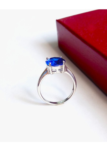 925 Ayar Gümüş Tanzanit Taşlı Yuvarlak Tasarım Kadın Yüzük Doğum Günü Hediye